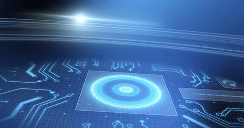 Image of scope scanning and data processing over blue background Stockillustratie