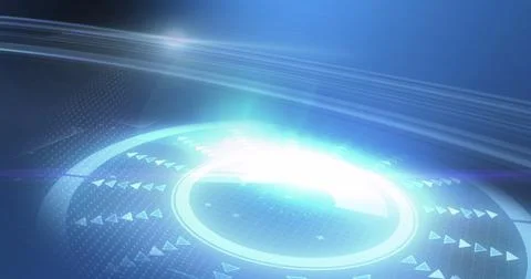 Image of scope scanning and data processing over blue background Illustrazione stock