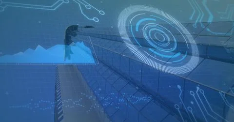 Image of scope scanning and data processing with processor elements over modern Stock Illustration