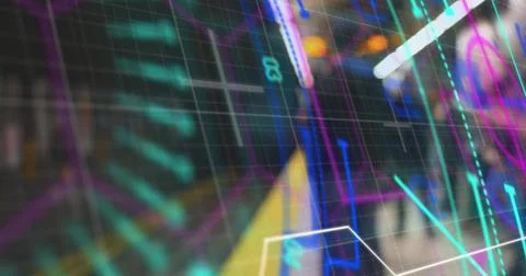 Image of scope scanning and data processing over train platform in background Stock Illustration