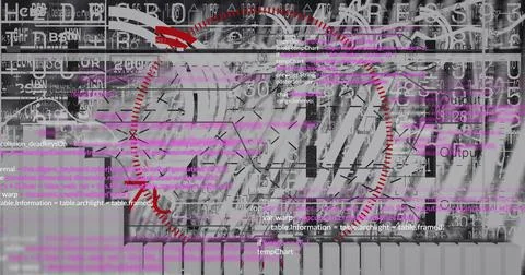 Image of scope scanning and data processing on black background Stockillustratie