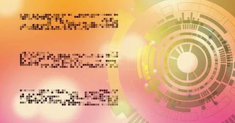 Image of scope scanning and data processing on orange background Stock Illustration
