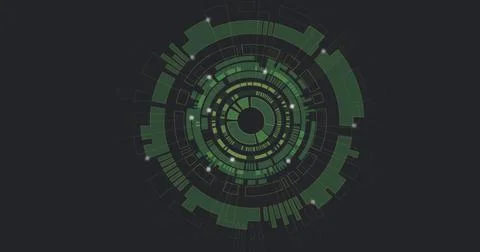 Image of scope scanning and data processing on black background Illustrazione stock