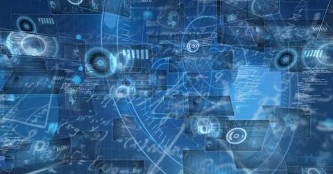 Image of scope scanning and data processing on blue background Stock Illustration