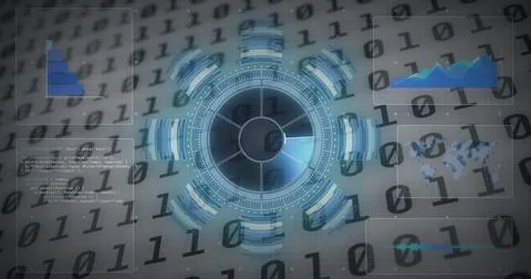 Image of scope scanning and data processing on white background Stock Illustration