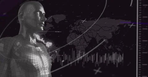 Image of scope scanning and data processing on screen over human body Stockillustratie