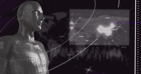 Image of scope scanning and data processing on screen over human body Stock Illustration