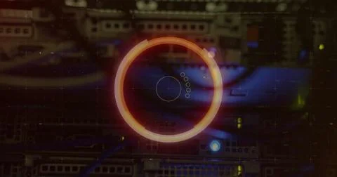 Image of scope scanning and data processing over cables in computer server in Illustrazione stock
