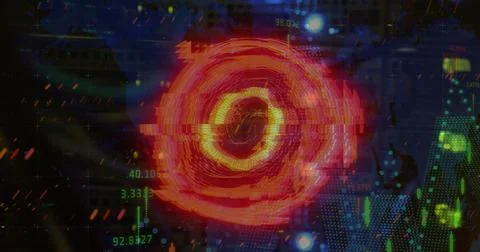 Image of scope scanning and data processing over cables in computer server in Illustrazione stock