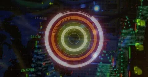 Image of scope scanning and data processing over cables in computer server in Illustrazione stock
