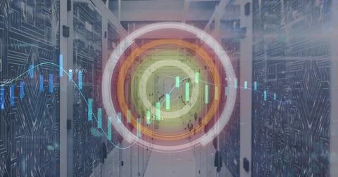 Image of scope scanning and data processing over computer servers Stock Illustration