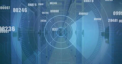 Image of scope scanning and data processing over stock market Stock Illustration