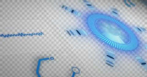 Image of scope scanning and data processing on screens on black background Stock Illustration