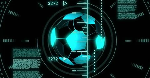 Image of scope scanning and data processing over digital football Stockillustratie