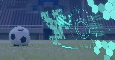 Image of scope scanning and data processing over caucasian man playing football Illustrazione stock