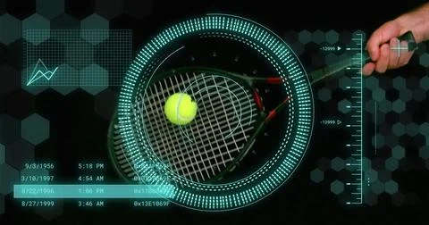 Image of scope scanning and data processing over caucasian male tennis player 스톡 일러스트