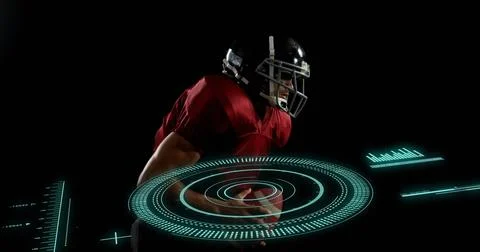 Image of scope scanning and data processing over caucasian male american Illustrazione stock