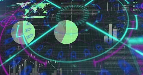 Image of scope scanning and data processing over grid in background イラスト素材