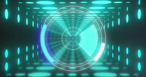 Image of scope scanning and data processing over neon tunnel 스톡 일러스트