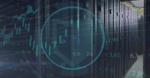 Image of scope scanning and data processing over computer servers Stock Illustration