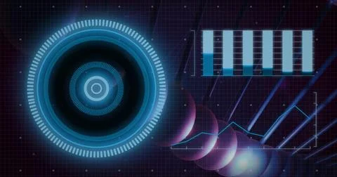 Image of scope scanning and data processing over black background イラスト素材