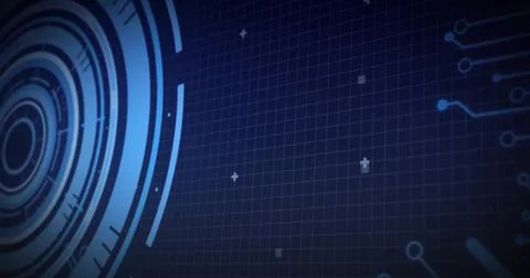 Image of scope scanning and data processing on black background 库存插图