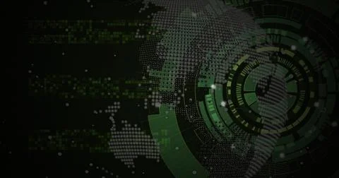 Image of scope scanning and data processing over globe on black background 스톡 일러스트