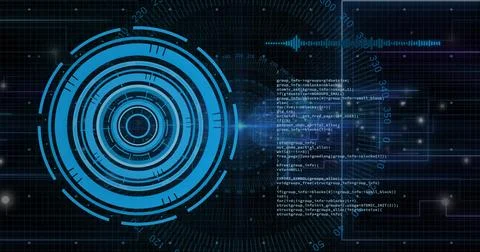 Image of scope scanning and data processing on black background 스톡 일러스트