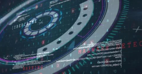 Image of scope scanning and data processing with cyber attack warning messages イラスト素材