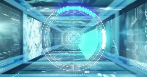 Image of scope scanning and data processing over digital screen Stock Illustration