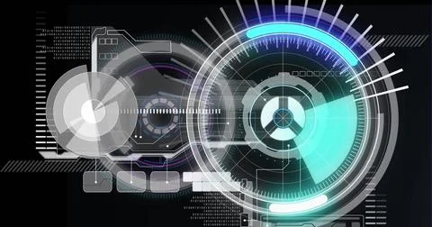 Image of scope scanning and data processing over digital screen 스톡 일러스트