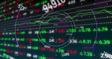 Image of scope scanning and data processing over stock market 스톡 일러스트