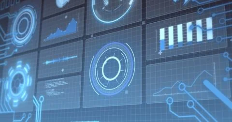 Image of scope scanning and data processing over digital interface Illustrazione stock