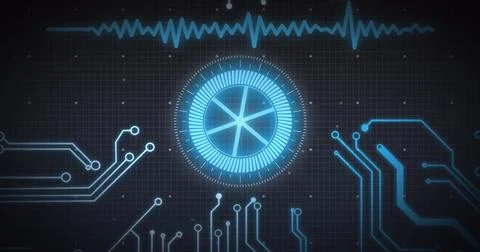 Image of scope scanning and data processing over grid Illustrazione stock