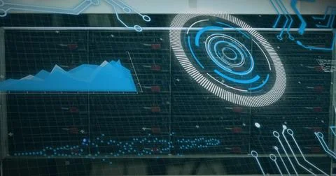 Image of scope scanning and data processing over cables in computer server in Illustrazione stock