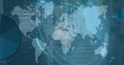 Image of scope scanning and data processing over world map Ilustração Stock
