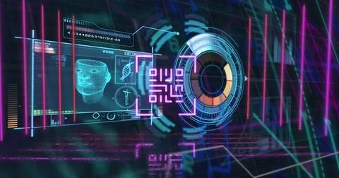 Image of scope scanning and data processing on screen 스톡 일러스트