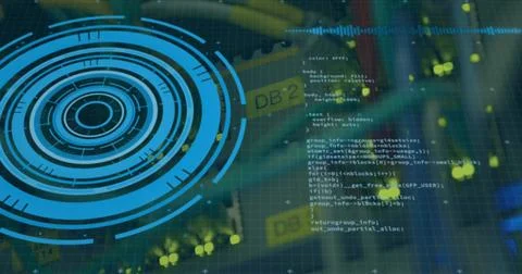 Image of scope scanning and data processing over cables in computer server Stock Photos