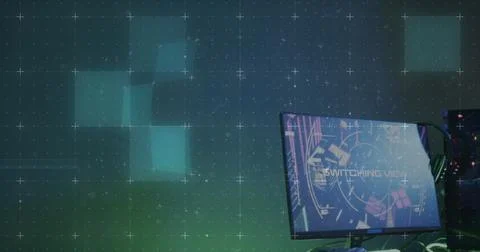 Image of scope scanning and data processing over computer 스톡 사진