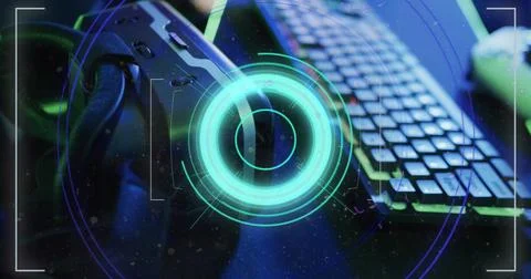 Image of scope scanning and data processing over image game computer equipment Stock Photos