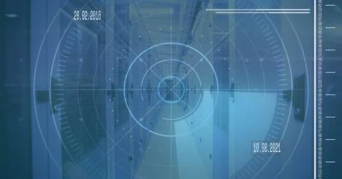 Image of scope scanning and data processing over computer servers Stock Photos