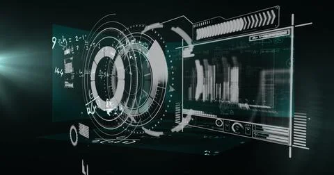 Image of scope scanning and data processing over screens Foto stock