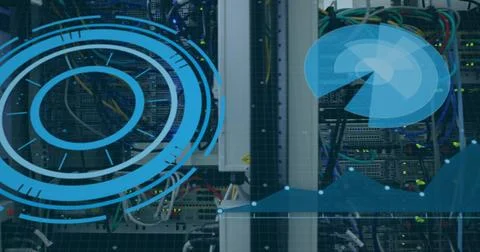 Image of scope scanning and data processing over cables in computer server 스톡 사진