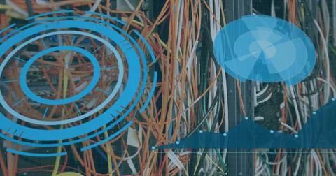 Image of scope scanning and data processing over cables in computer server 스톡 사진