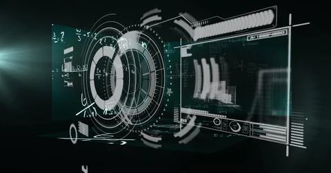 Image of scope scanning and data processing over screens Foto stock