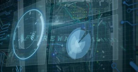 Image of scope scanning and data processing over cables in computer server Stockfoto's