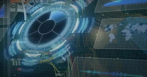 Image of scope scanning and data processing over caucasian it woman computer Stock Photos