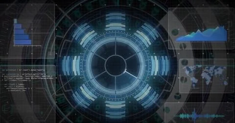 Image of scope scanning and data processing over computer screens 写真素材