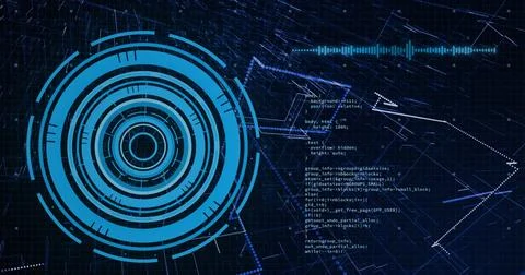 Image of scope scanning and data processing over computer circuit board Stock Photos