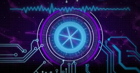 Image of scope scanning and data processing over computer circuit board Foto stock